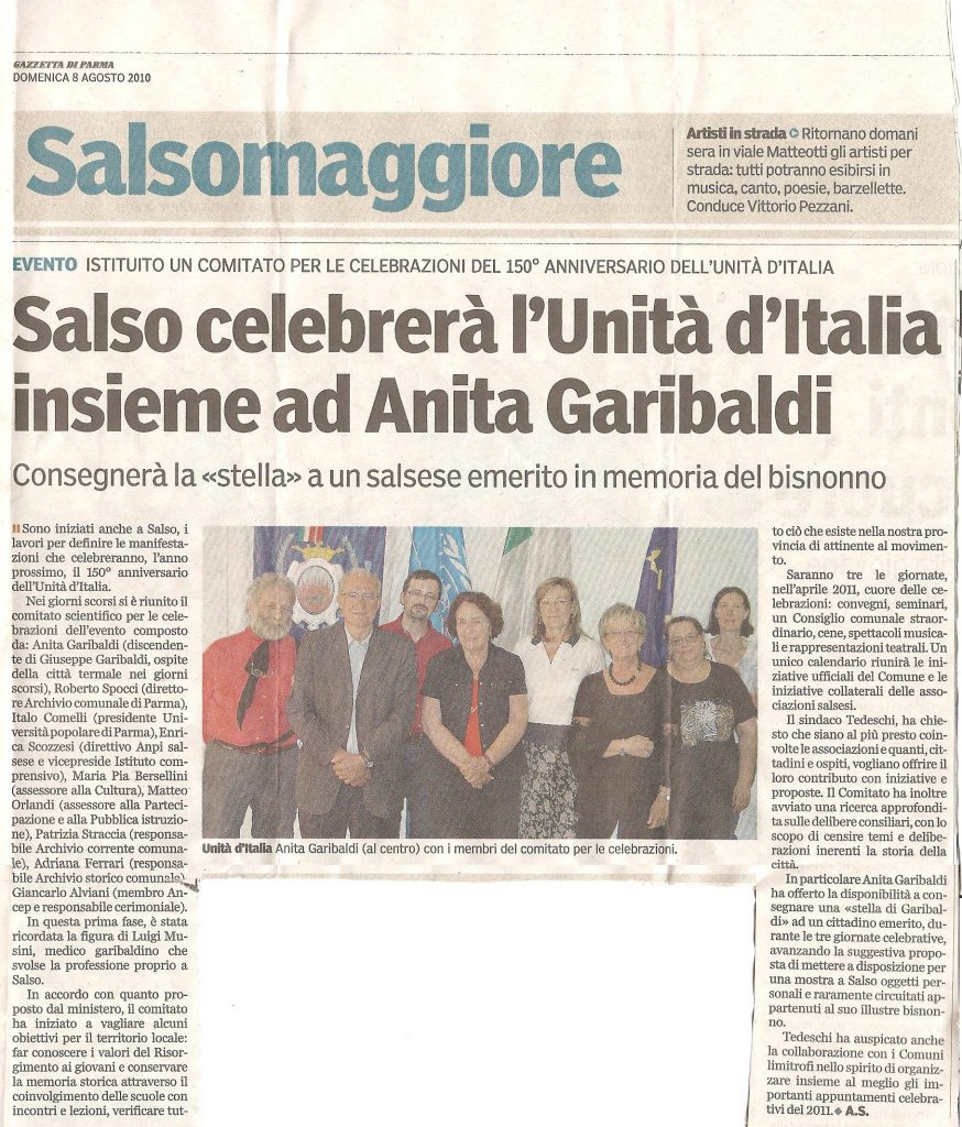 Salso Maggiore Salso Celebrerà l'Unità d'Italia insieme ad Anita Garibaldi